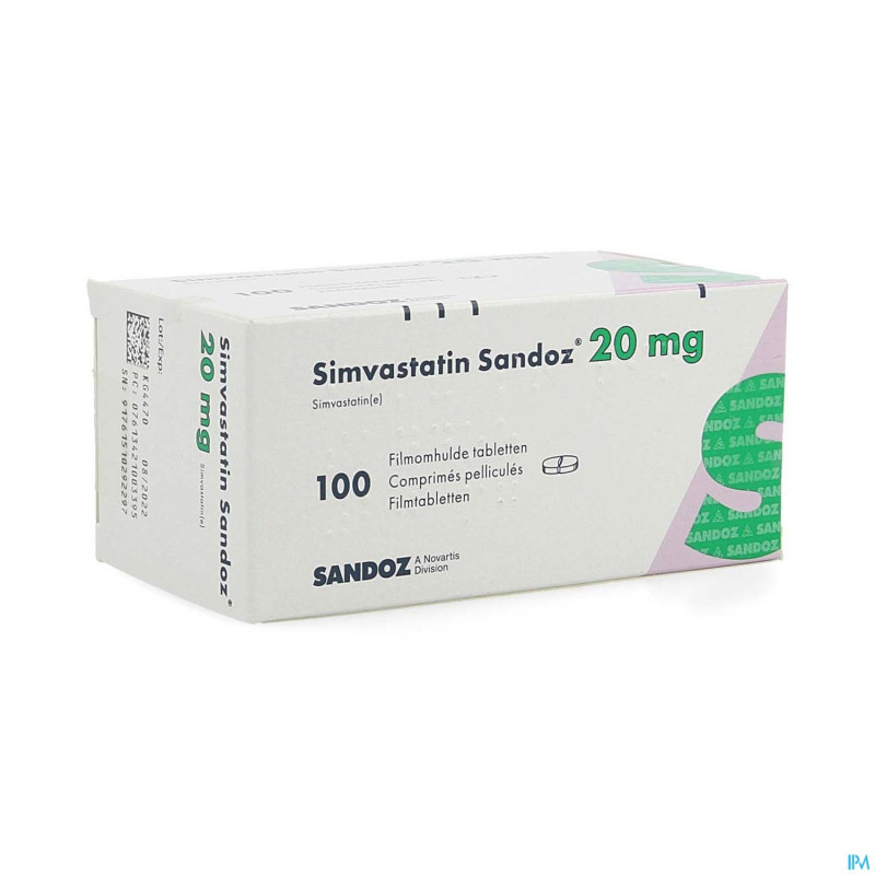 Simvastatin sandoz 20mg comp 100 alu/pvc