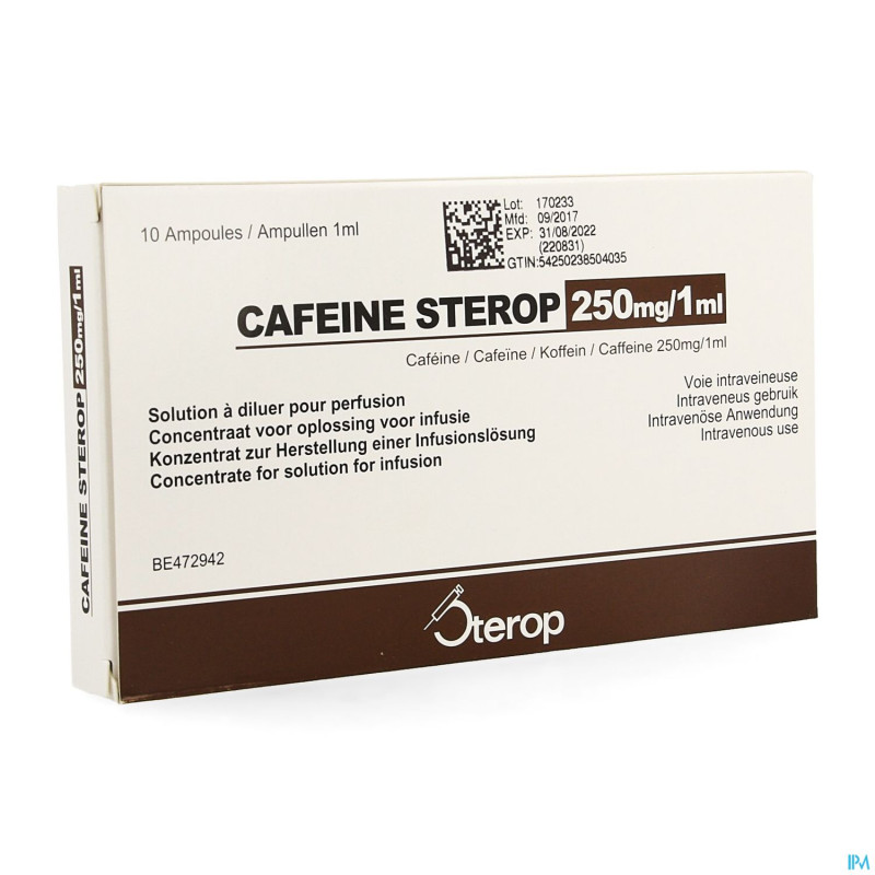 Cafeine+benz na amp 100 x 250mg/1ml