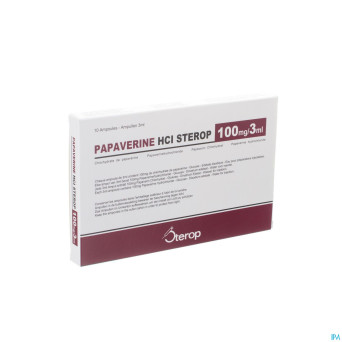 Papaverine hcl  amp  10 x 100mg/3ml