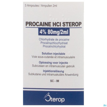 Procaine hcl sterop 4% amp   3 x  80mg/ 2ml