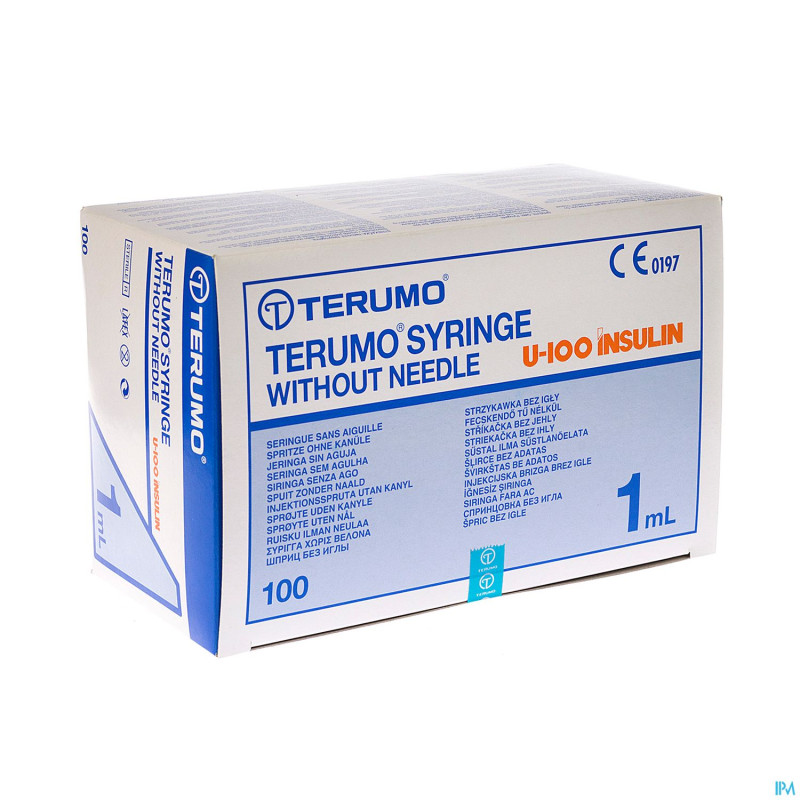 Terumo seringue insuline sans aiguille 1ml 100
