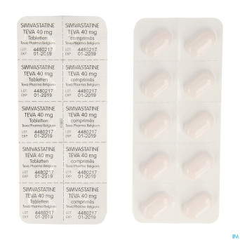 Simvastatine 40 mg teva comp enrob 100 x 40 mg