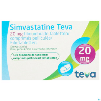 Simvastatine 20 mg teva comp enrob 100 x 20 mg
