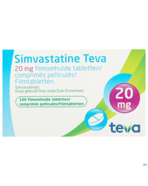 Simvastatine 20 mg teva comp enrob 100 x 20 mg