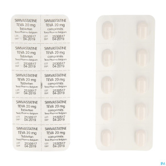 Simvastatine 20 mg teva comp enrob 100 x 20 mg