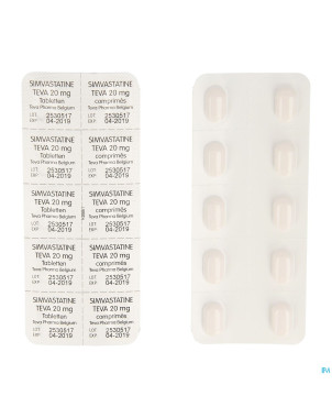 Simvastatine 20 mg teva comp enrob 100 x 20 mg