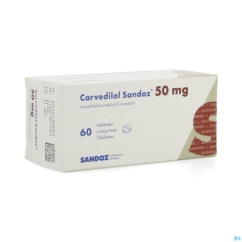 Carvedilol sandoz comp 60 x 50 mg