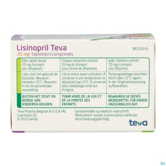 Lisinopril teva tabl 100 x 20 mg