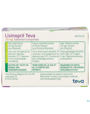 Lisinopril teva tabl 100 x 20 mg