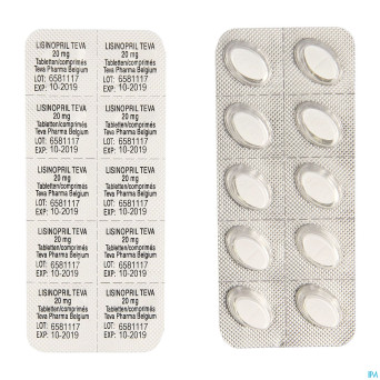 Lisinopril teva tabl 100 x 20 mg