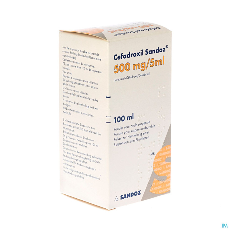 Cefadroxil 500 mg/5 ml sandoz pulv susp or 100 ml