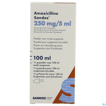 Amoxicilline sandoz 250mg/5ml pulv susp or 100ml