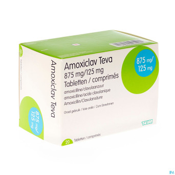 Amoxiclav teva 875 mg comp pell 20 x 875 mg