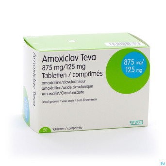 Amoxiclav teva 875 mg comp pell 20 x 875 mg