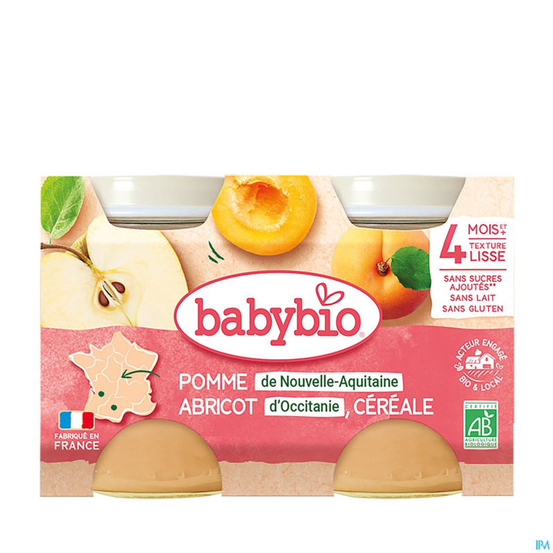 Babybio petit pot pomme-abricot-cereal 2x130g