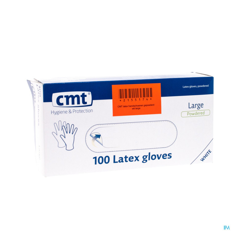 Cmt gants latex blanc lp    l 100