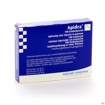 Apidra 100 u/ml cartouche patronen 5x3 ml 1500 u