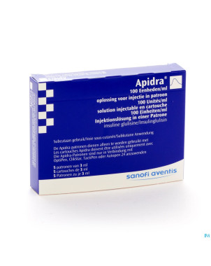 Apidra 100 u/ml cartouche patronen 5x3 ml 1500 u