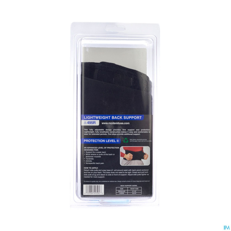 Mcdavid lightweight back support black    xl 495