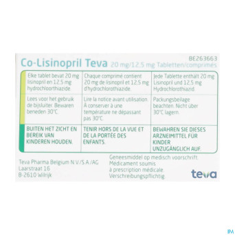 Co lisinopril teva comp 100 x 20/12.5 mg