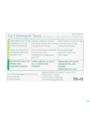Co lisinopril teva comp 100 x 20/12.5 mg