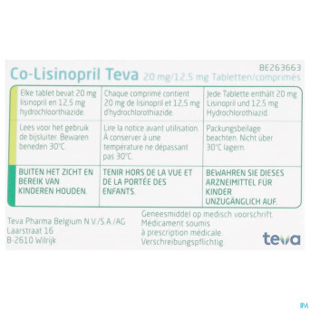 Co lisinopril teva comp 100 x 20/12.5 mg