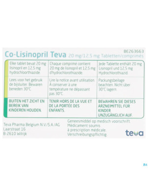 Co lisinopril teva comp 100 x 20/12.5 mg