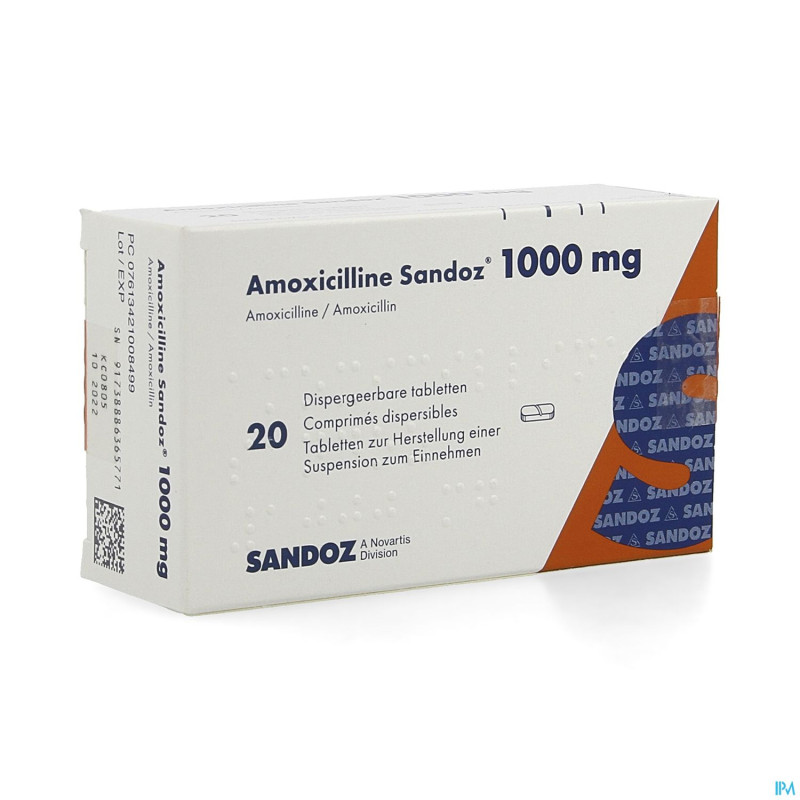 Amoxicilline sandoz 1000 mg tabl disp 20