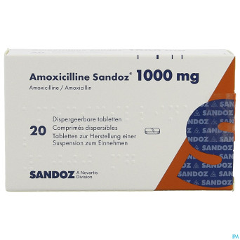 Amoxicilline sandoz 1000 mg tabl disp 20