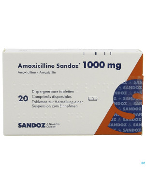 Amoxicilline sandoz 1000 mg tabl disp 20