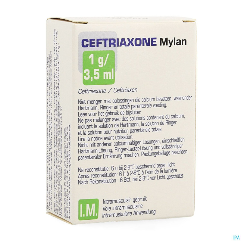 Ceftriaxone mylan fl inj 1 x 1g/3,5ml + solv
