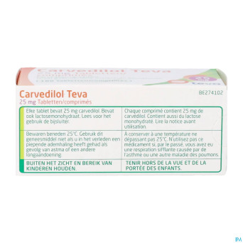Carvedilol teva 25,00 mg comp 100 x 25,00 mg