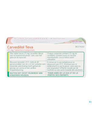 Carvedilol teva 25,00 mg comp 100 x 25,00 mg