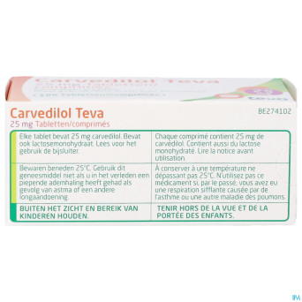 Carvedilol teva 25,00 mg comp 100 x 25,00 mg