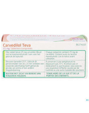 Carvedilol teva 25,00 mg comp 100 x 25,00 mg
