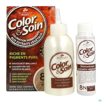 Color&soins 8n blond ble    135ml 3chenes