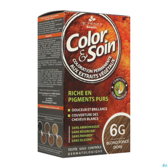 Color&soins 6g blond fonce dore    135ml 3chenes