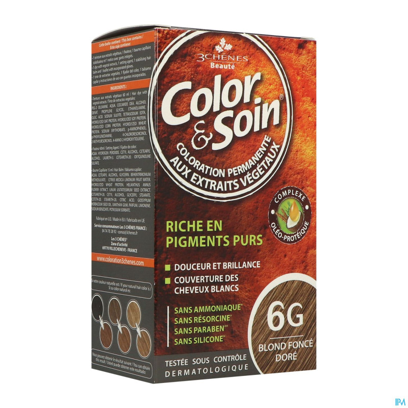 Color&soins 6g blond fonce dore    135ml 3chenes
