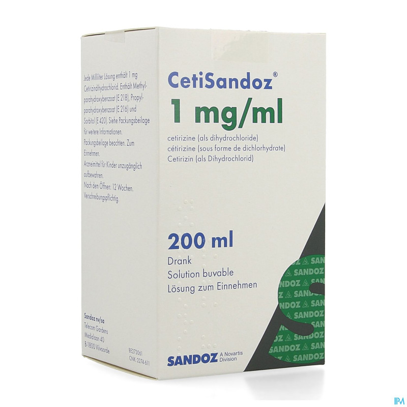 Cetisandoz sandoz sol per os 200 ml 1 mg/ml